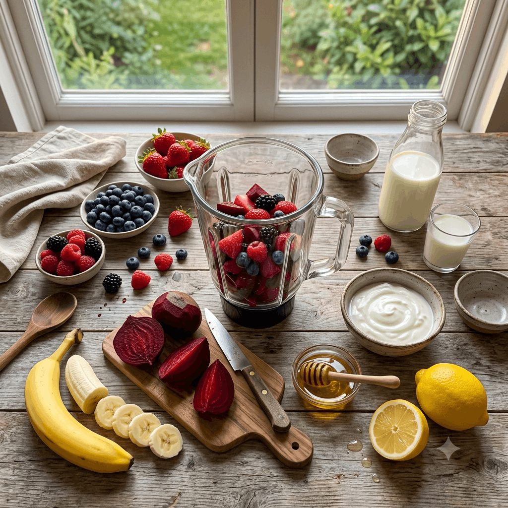 Zutaten für Rote-Bete-Beeren-Smoothie