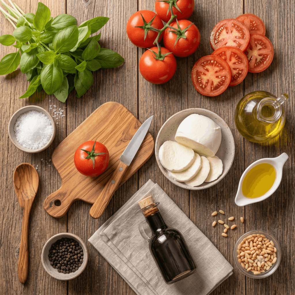 Zutaten für Tomaten-Mozzarella-Salat
