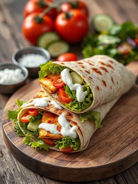 Bester vegetarischer Dürüm mit Halloumi & Joghurt-Minz-Sauce