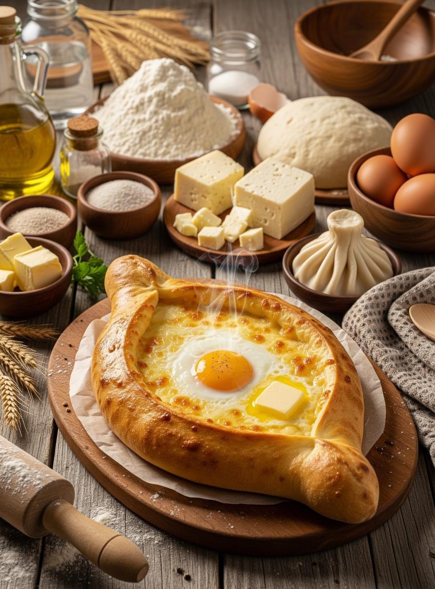 Adjarisches Khachapuri mit Käse und Ei