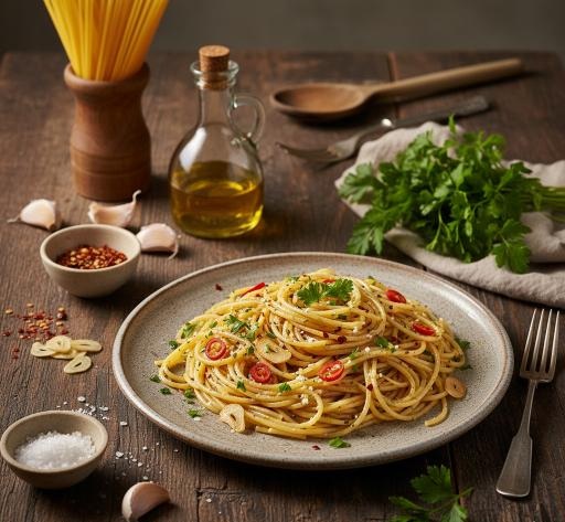 Spaghetti aglio e olio - Vegetarisches Hauptgerichte Rezept mit Sommerlich, Italien | Zubereitungszeit 25 Minuten, bewertet mit 4.7 von 5 Sternen