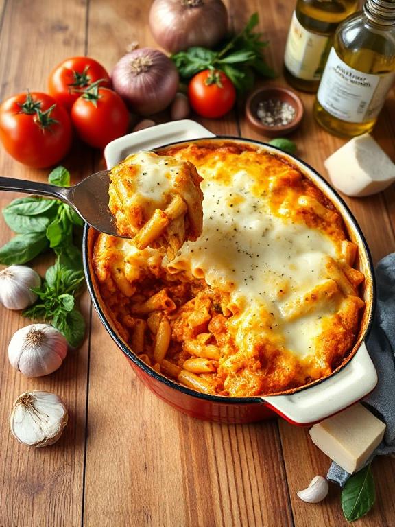 Cremiger Nudelauflauf mit Tomate und Mozzarella