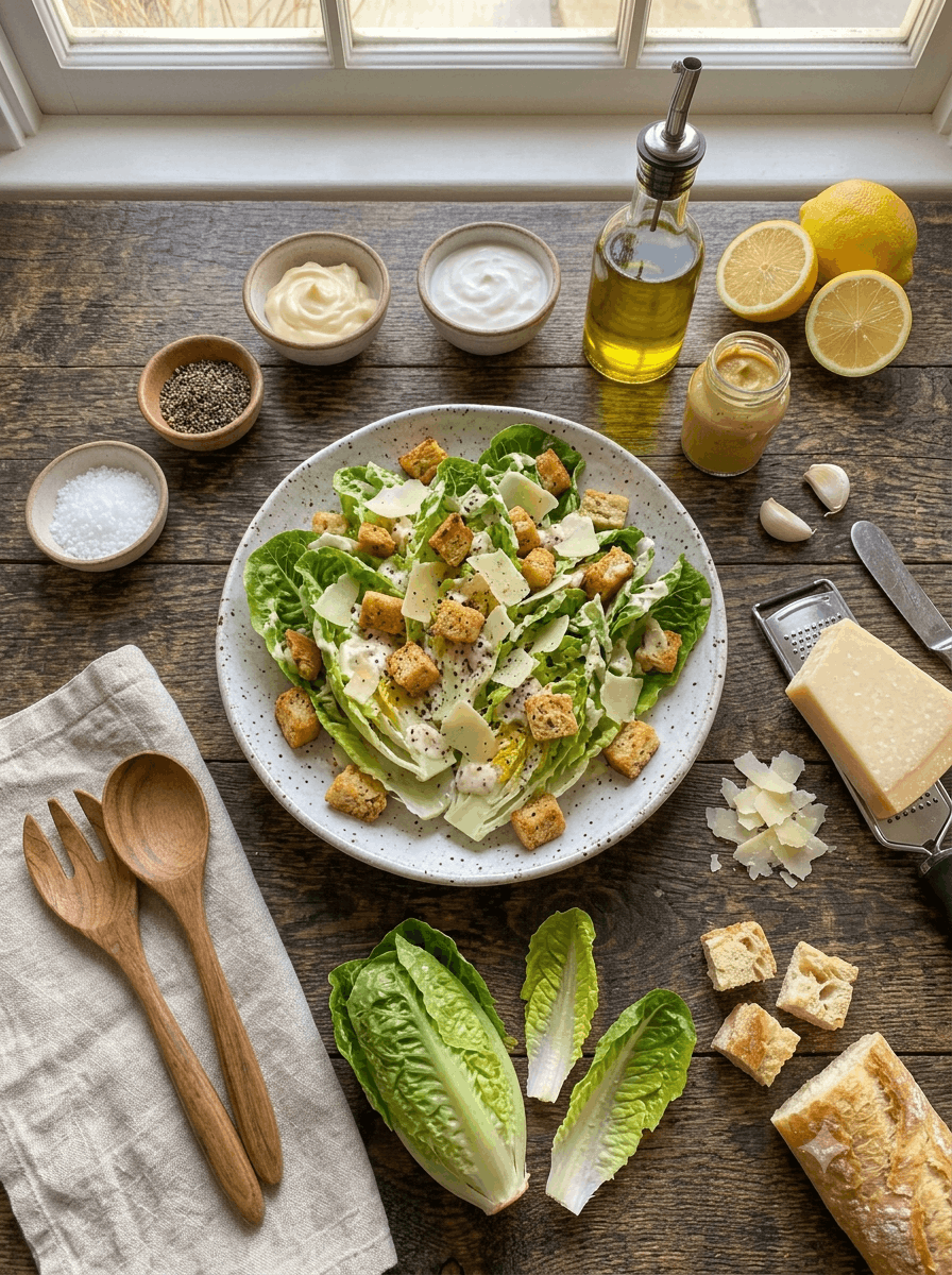 Caesar Salat (vegetarisch) - Vegetarischer Caesar Salat mit Parmesan und Croutons