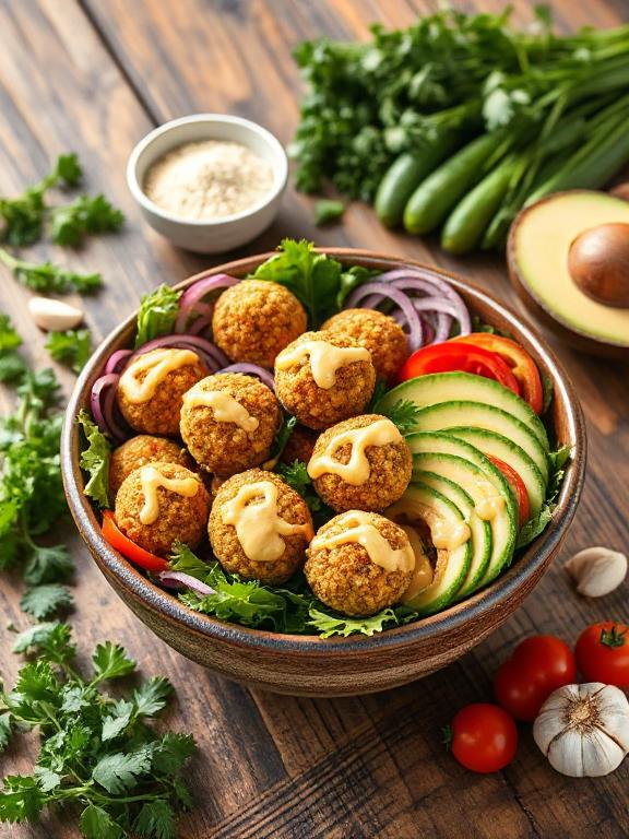 Low Carb Falafel Bowl mit Senf-Dressing