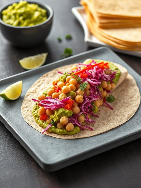 Vegane Kichererbsenmehl-Wraps mit cremiger Guacamole - Vegetarisches Salate Rezept mit Vegan, Sommerlich | Zubereitungszeit 30 Minuten, bewertet mit 4.8 von 5 Sternen