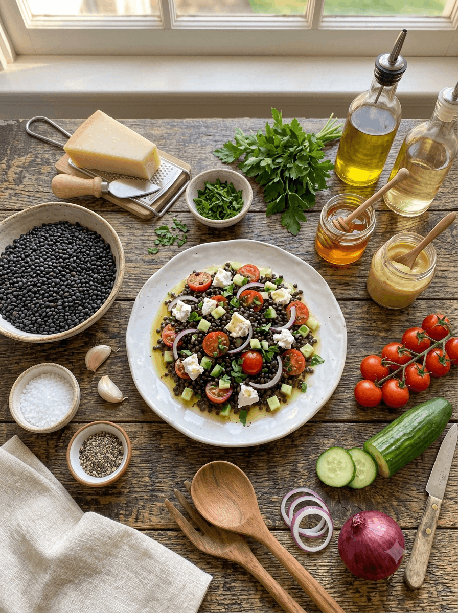 Linsensalat mit Ziegenkäse - Linsensalat mit Ziegenkäse und Honig-Senf-Dressing