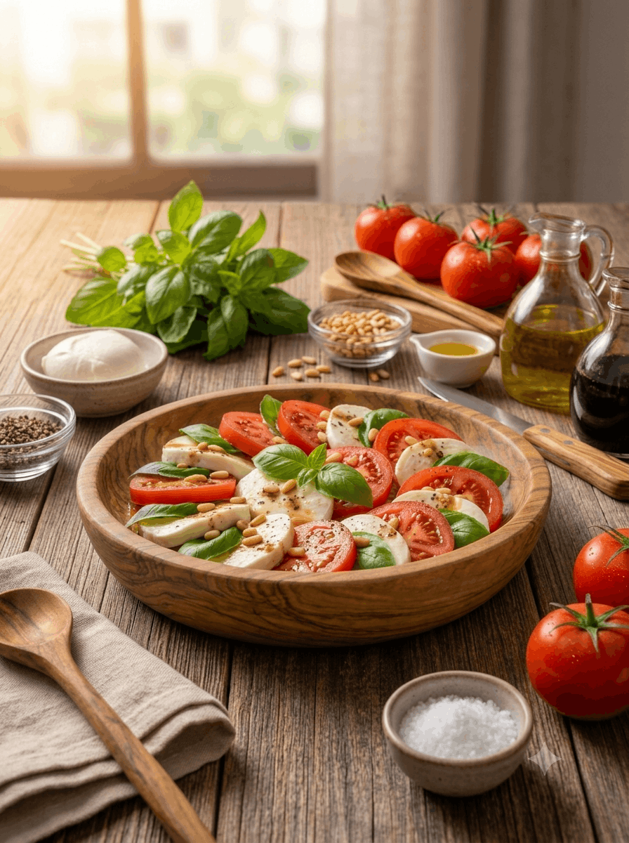 Tomaten-Mozzarella-Salat - Tomaten-Mozzarella-Salat mit frischem Basilikum